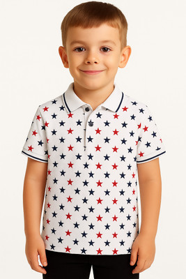 Fasla Boys Printed Cotton Blend Regular T Shirt(White, Pack of 1)
