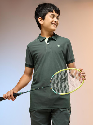 TECHNOSPORT Boys Solid Polyester Regular T Shirt(Green, Pack of 1)