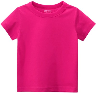 BESTEESCLOTHING Baby Boys & Baby Girls Solid Pure Cotton Regular T Shirt(Pink, Pack of 1)