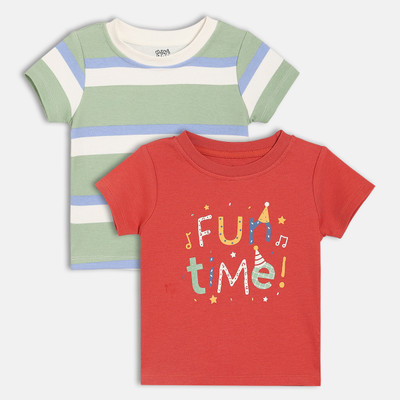 MINI KLUB Baby Boys Printed Pure Cotton Regular T Shirt(Multicolor, Pack of 2)