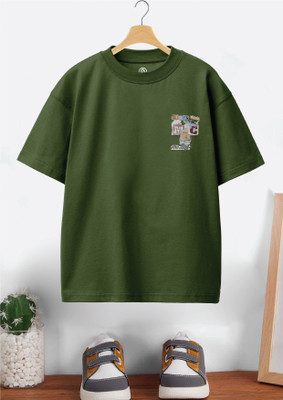 Codez Boys Printed Cotton Blend Oversized T Shirt(Green, Pack of 1)