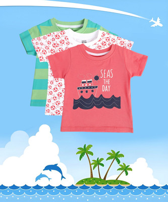 MINI KLUB Baby Boys Printed Cotton Blend Regular T Shirt(Multicolor, Pack of 3)