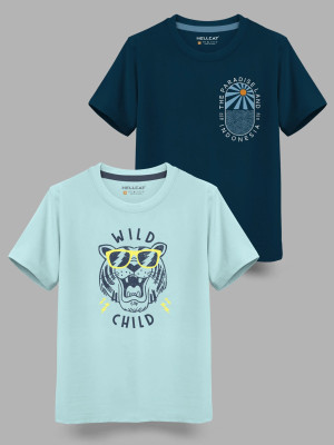 Hellcat Boys Printed Cotton Blend Regular T Shirt(Light Green, Pack of 2)