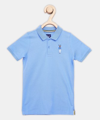 Allen Solly Boys Solid Cotton Blend T Shirt(Light Blue, Pack of 1)