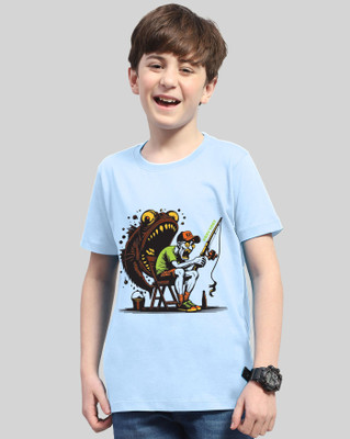 AUSK Boys Printed Cotton Blend Regular T Shirt(Light Blue, Dark Blue, Pack of 1)
