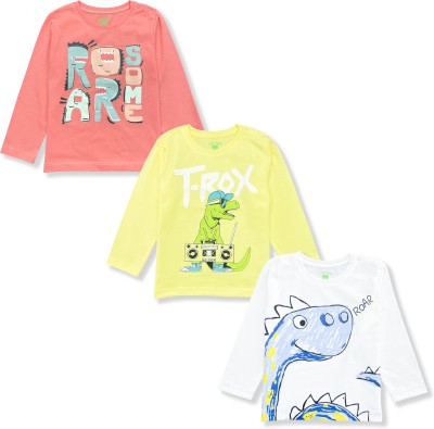 YUV Baby Boys & Baby Girls Graphic Print Pure Cotton Regular T Shirt(Multicolor, Pack of 3)