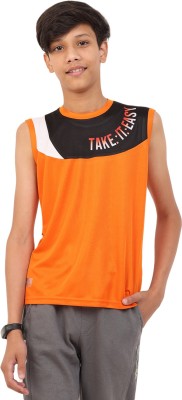 FTX Boys Typography Polyester Regular T Shirt(Orange, Pack of 1)