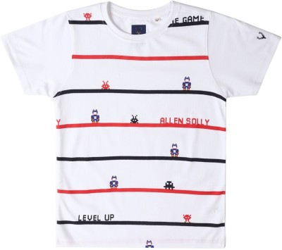 Allen Solly Boys Striped Pure Cotton T Shirt(Multicolor, Pack of 1)