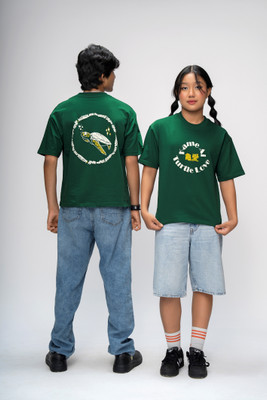 SEISHUN Boys Typography Pure Cotton Oversized T Shirt(Green, Pack of 1)