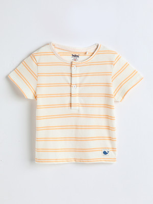 milou Baby Boys Striped Pure Cotton Regular T Shirt(White, Pack of 1)