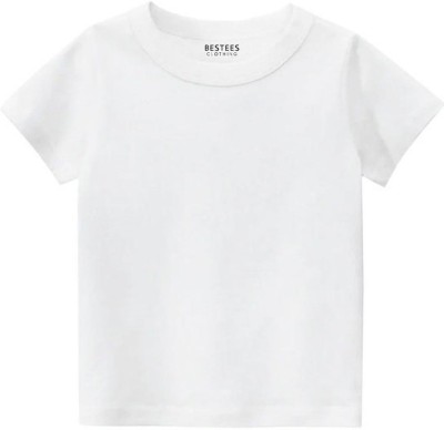BESTEESCLOTHING Boys & Girls Solid Pure Cotton T Shirt(White, Pack of 1)