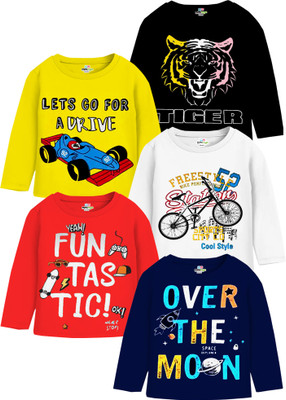 MINI MYN Boys Graphic Print Cotton Blend Regular T Shirt(Multicolor, Pack of 5)