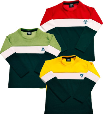 Prathakshana Boys Self Design Polyester Regular T Shirt(Multicolor, Pack of 3)