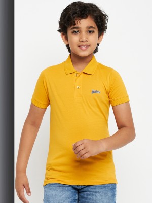 UNIBERRY Boys Solid Cotton Blend T Shirt(Yellow, Pack of 1)