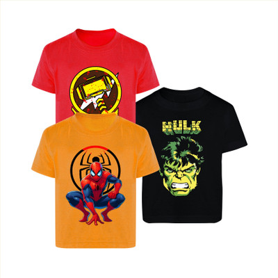 MARVEL BY MISS & CHIEF Boys Printed Cotton Blend Regular T Shirt(Multicolor, Pack of 3)