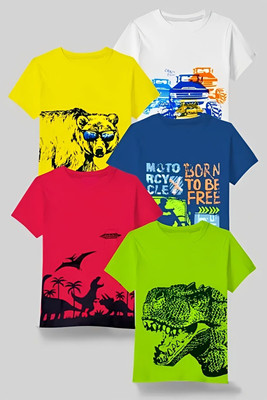 Swarnavaran Boys & Girls Printed Cotton Blend Regular T Shirt(Multicolor, Pack of 5)