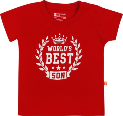 BodyCare Baby Boys Typography, Printed Cotton Blend T Shirt(Red, Pack of 1)