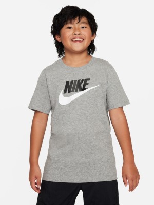 NIKE Boys Printed Pure Cotton Regular T Shirt(Grey, Pack of 1)