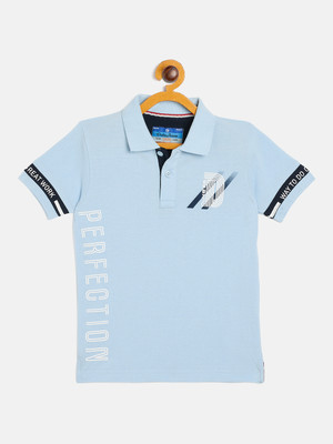 DUKE Boys Printed Cotton Blend Slim T Shirt(Light Blue, Pack of 1)