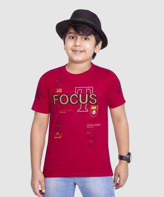 Little Funky Boys Typography, Graphic Print Pure Cotton Regular T Shirt(Maroon, Pack of 1)