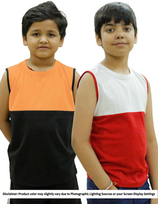 CHOMMBOOKA TRENDING Boys Colorblock Pure Cotton Regular T Shirt(Orange, Pack of 2)