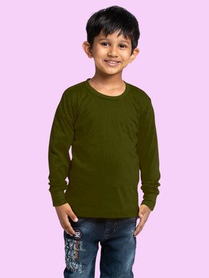 FBAR Boys Solid Pure Cotton Regular T Shirt(Dark Green, Pack of 1)