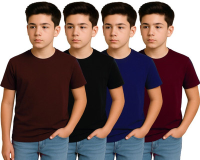 Belive in Yourself Boys Solid Polyester Regular T Shirt(Multicolor, Pack of 4)