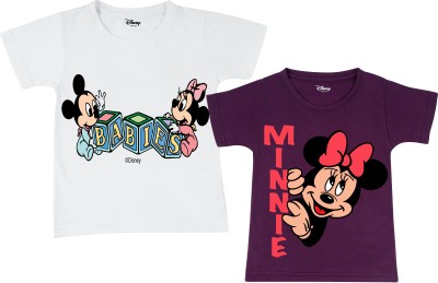 DISNEY BY MISS & CHIEF Girls Printed Cotton Blend T Shirt(Multicolor, Pack of 2)