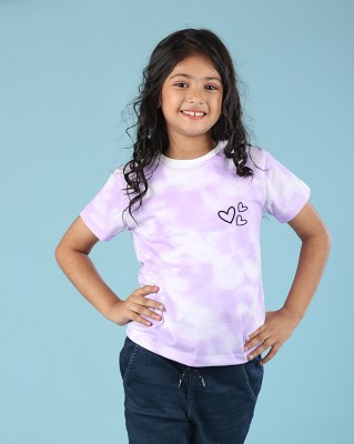 Nusyl Girls Tie & Dye Cotton Blend T Shirt(Purple, Pack of 1)