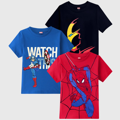 MARVEL BY MISS & CHIEF Boys Cartoon/Superhero Cotton Blend Regular T Shirt(Multicolor, Pack of 3)