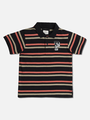 Pepe Jeans Boys Striped Cotton Blend Regular T Shirt(Black, Pack of 1)