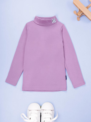 KiddoPanti Boys & Girls Solid Cotton Blend Regular T Shirt(Purple, Pack of 1)