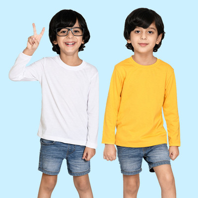 Nusyl Boys Solid Cotton Blend Regular T Shirt(Multicolor, Pack of 2)