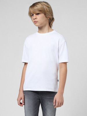 Jack & Jones Junior Boys Solid Cotton Blend Oversized T Shirt(White, Pack of 1)
