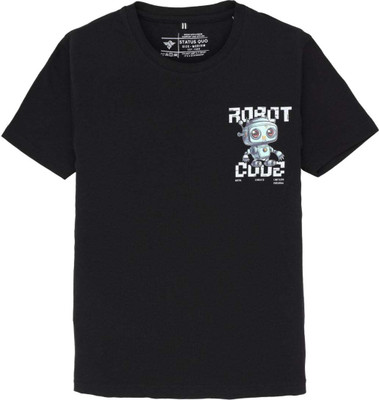 Status Quo Boys Printed Elastane, Cotton Blend Regular T Shirt(Black, Pack of 1)