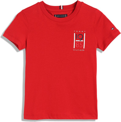 TOMMY HILFIGER Boys Printed Cotton Blend Regular T Shirt(Red, Pack of 1)