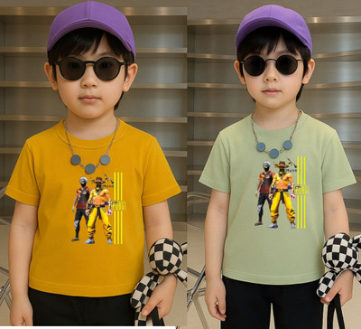 Lecowar Boys Printed Polyester Regular T Shirt(Yellow, Green, Pack of 1)