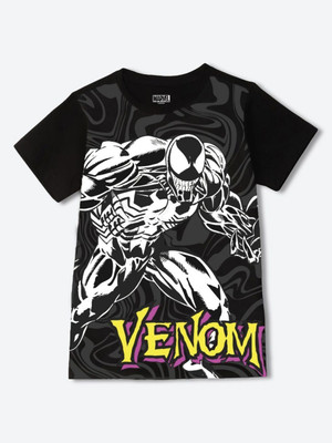 YK Marvel Boys Graphic Print Pure Cotton Regular T Shirt(Black, Pack of 1)