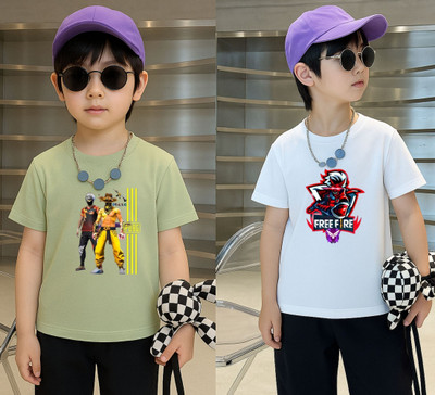Lecowar Boys Printed Polyester Regular T Shirt(Green, White, Pack of 1)
