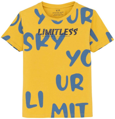 Status Quo Boys Typography Pure Cotton Regular T Shirt(Yellow, Pack of 1)