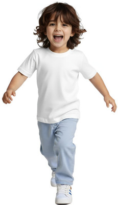 Fabrista Boys & Girls Solid Pure Cotton Regular T Shirt(White, Pack of 1)
