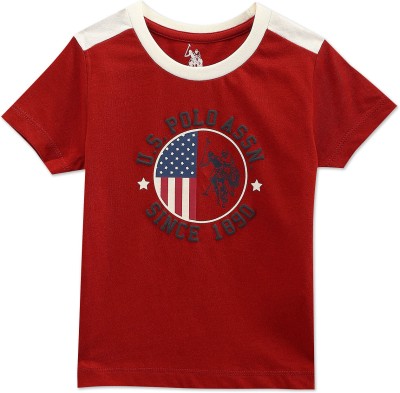 U.S. POLO ASSN. Boys Typography, Printed Pure Cotton T Shirt(Maroon, Pack of 1)