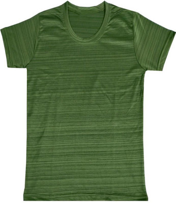 Indistar Boys Striped Polyester Regular T Shirt(Green, Pack of 1)