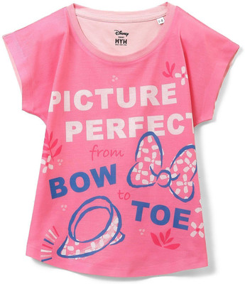 WYM TREND Girls Typography, Printed Polycotton Regular T Shirt(Pink, Pack of 1)