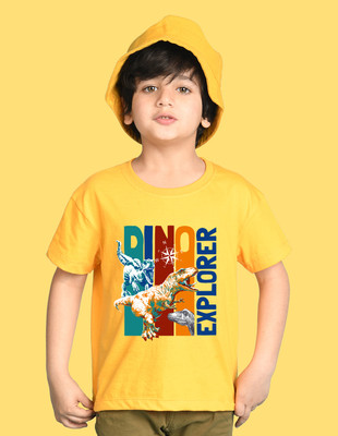 Nusyl Boys Graphic Print Cotton Blend Oversized T Shirt(Yellow, Pack of 1)