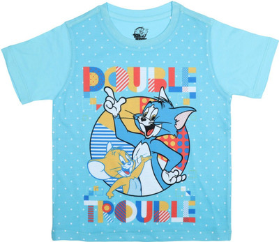 WYM TREND Boys Printed Cotton Blend Regular T Shirt(Light Blue, Pack of 1)