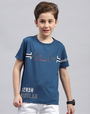 MONTE CARLO Boys Printed Cotton Blend Regular T Shirt(Blue, Pack of 1)