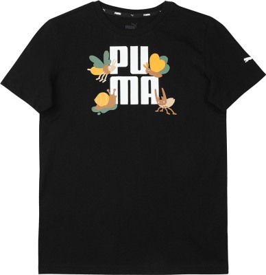 PUMA Boys & Girls Solid Cotton Blend T Shirt(Black, Pack of 1)