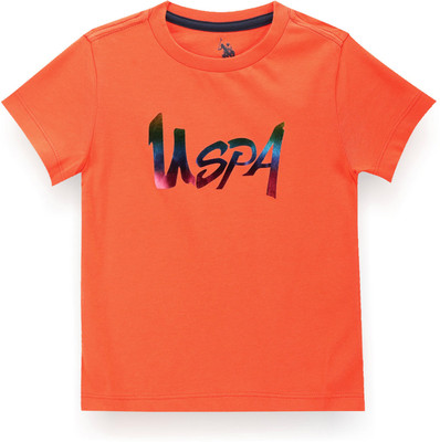 U.S. POLO ASSN. Boys Printed Pure Cotton Regular T Shirt(Orange, Pack of 1)