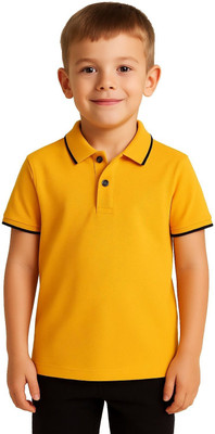 Fasla Boys Solid Cotton Blend Regular T Shirt(Yellow, Pack of 1)
